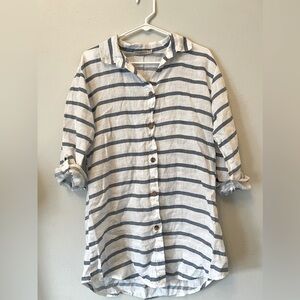 Viola Borghi 100% linen midi dress with stripes euro minimalist